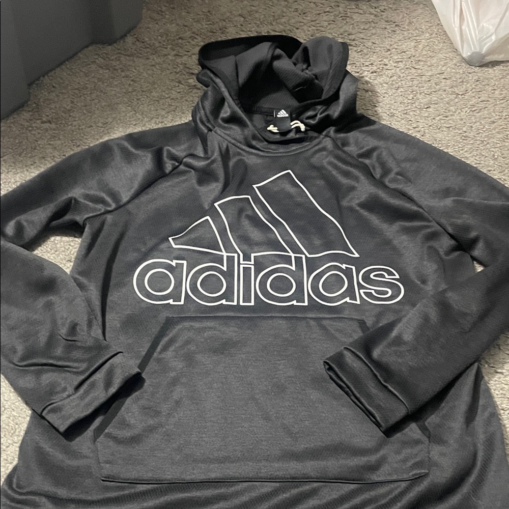 Adidas Sweatshirt Woman’s Large Gray spellout clima warm hoodie pullover